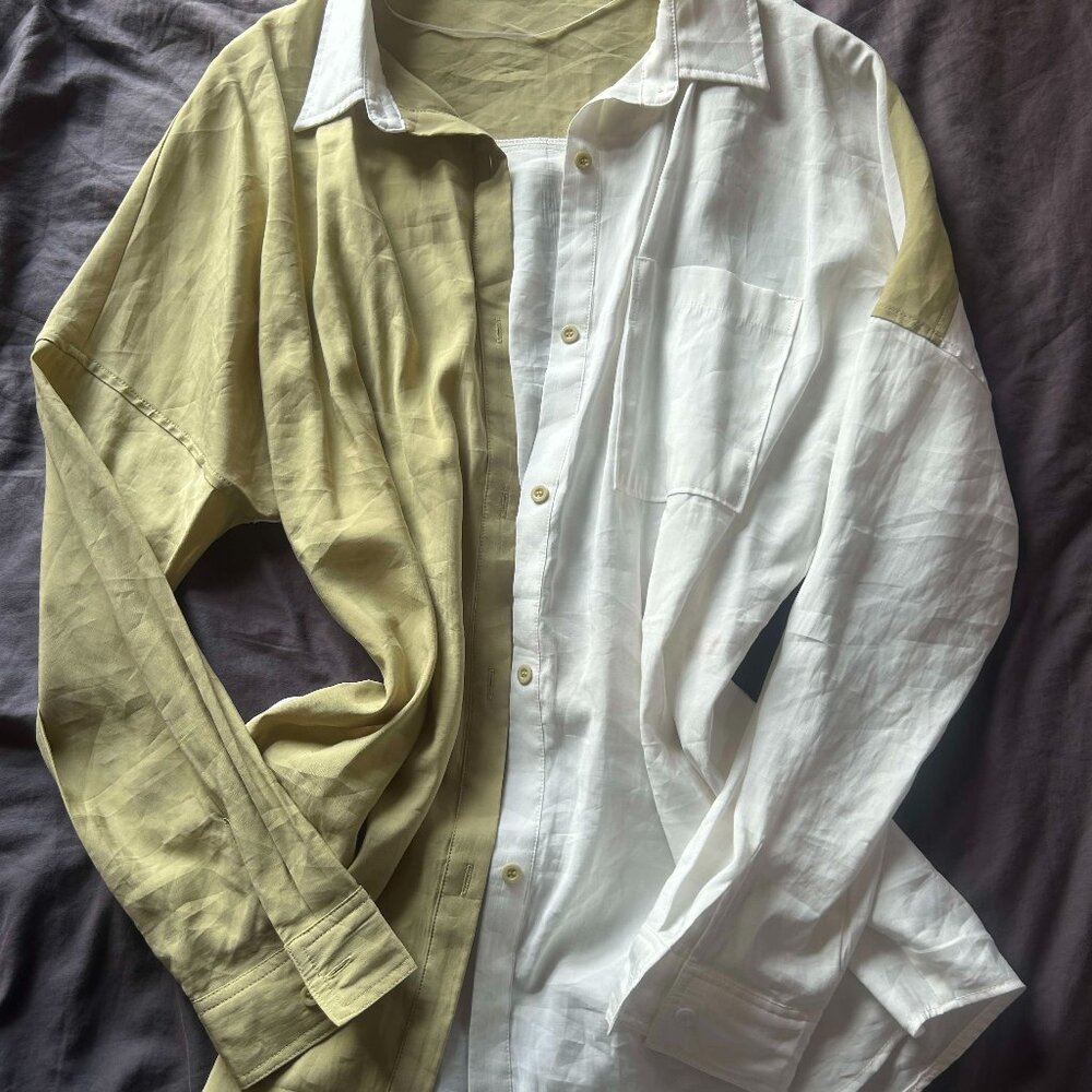 Crescent Two-Toned Button Down Blouse